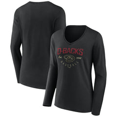 Arizona Diamondbacks Women's Live For It Long Sleeve Long Sleeve V-Neck T-Shirt - Black T-shirts