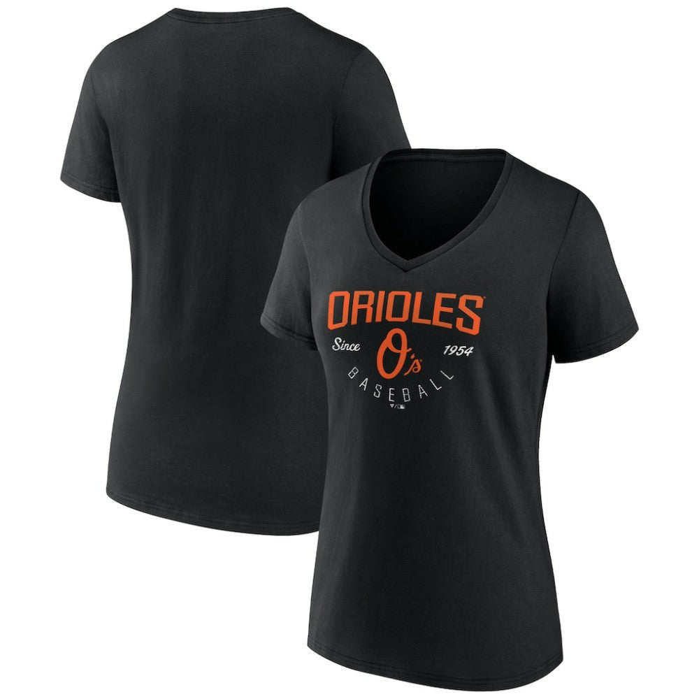Baltimore Orioles Women's Live For It Team V-Neck T-Shirt - Black T-shirts
