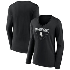 Chicago White Sox Women's Live For It Long Sleeve Long Sleeve V-Neck T-Shirt - Black T-shirts