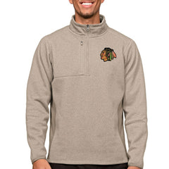 NHL Chicago Blackhawks Antigua Course Quarter-Zip Pullover Top - Oatmeal