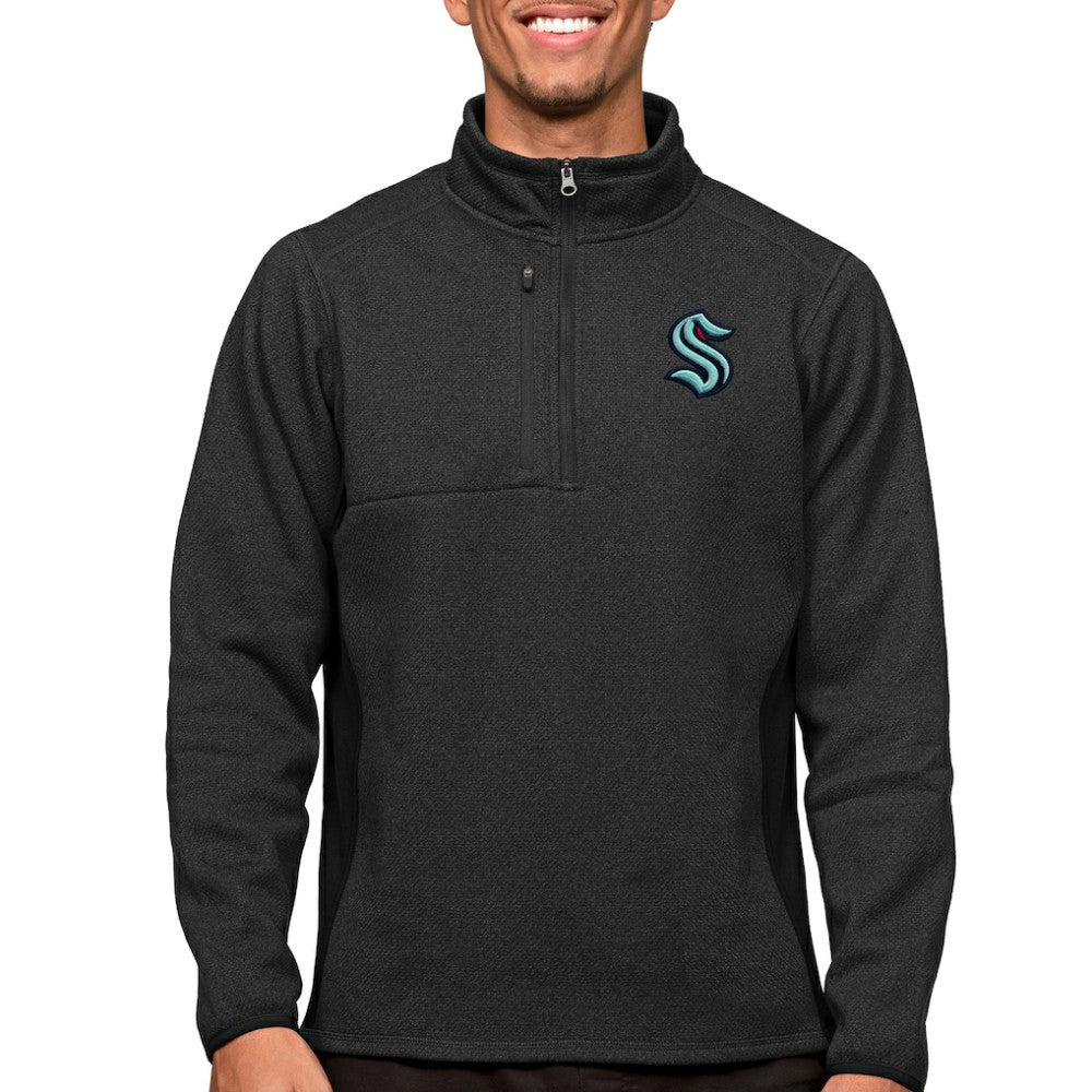 NHL Seattle Kraken Antigua Course Quarter-Zip Pullover Top - Heather Black