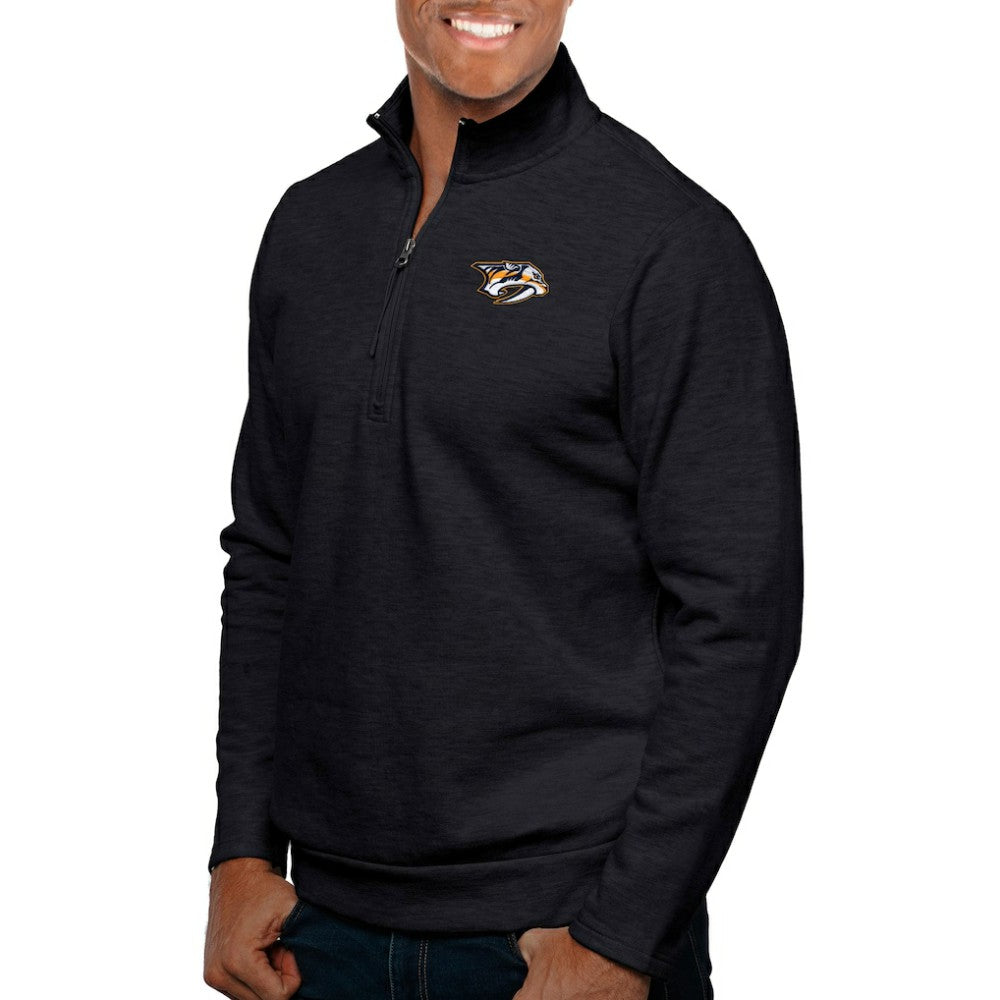 NHL Nashville Predators Antigua Gambit Quarter-Zip Pullover Top - Heather Black