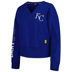 Kansas City Royals DKNY Sport Women's Lily V-Neck Pullover Sweatshirt - Royal Pullover