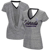Colorado Rockies Touch Women's Halftime Back Wrap Top V-Neck T-Shirt - Black T-shirts