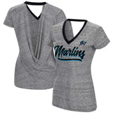 Miami Marlins Touch Women's Halftime Back Wrap Top V-Neck T-Shirt - Black T-shirts