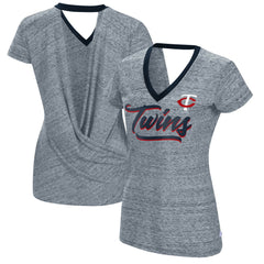 Minnesota Twins Touch Women's Halftime Back Wrap Top V-Neck T-Shirt - Navy T-shirts