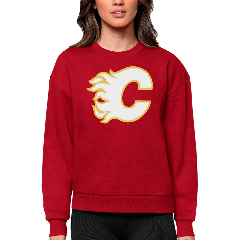 NHL Calgary Flames Antigua Women's Team Logo Victory Crewneck Pullover Sweatshirt - Red