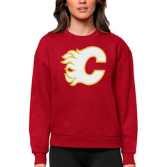NHL Calgary Flames Antigua Women's Team Logo Victory Crewneck Pullover Sweatshirt - Red
