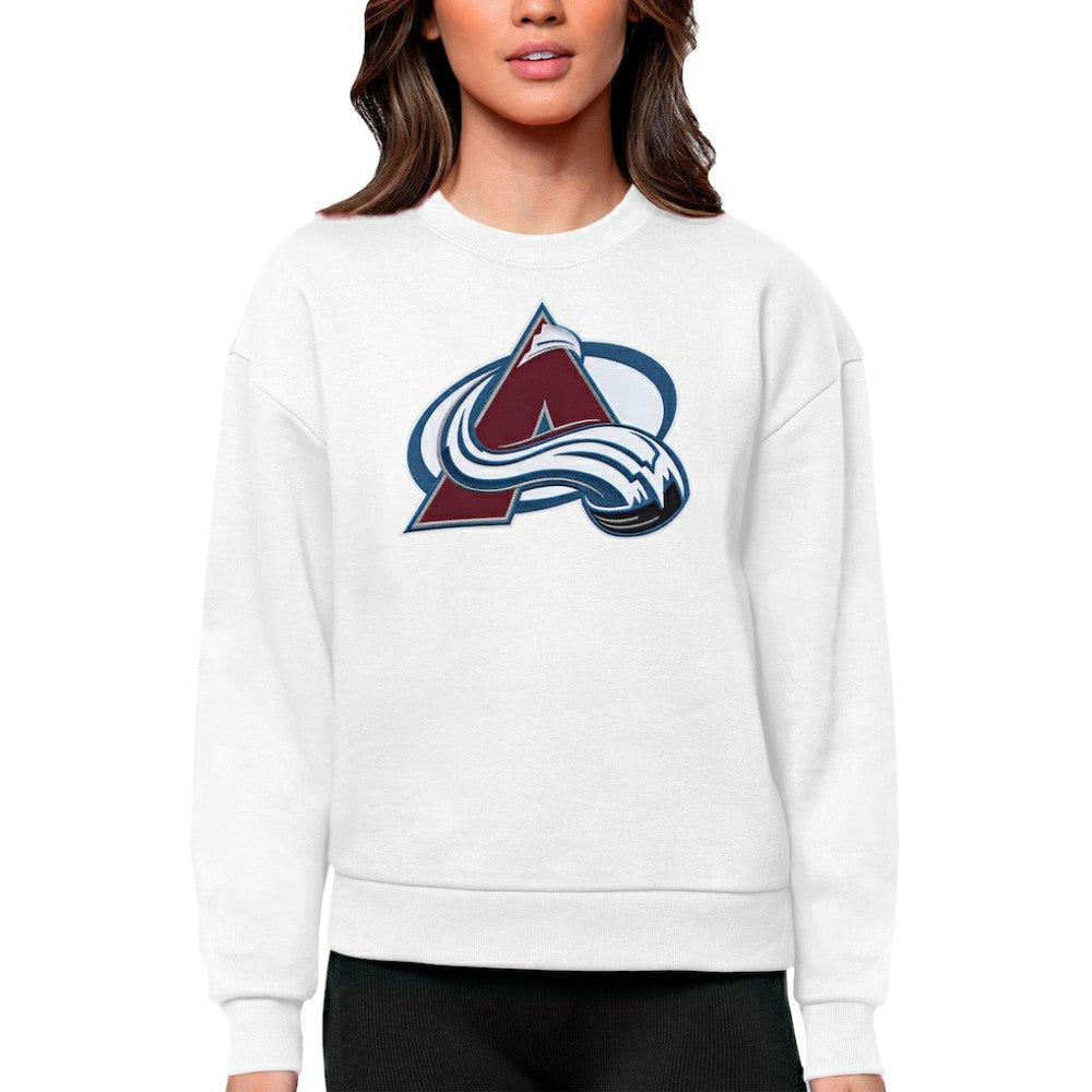 NHL Colorado Avalanche Antigua Women's Team Logo Victory Crewneck Pullover Sweatshirt - White