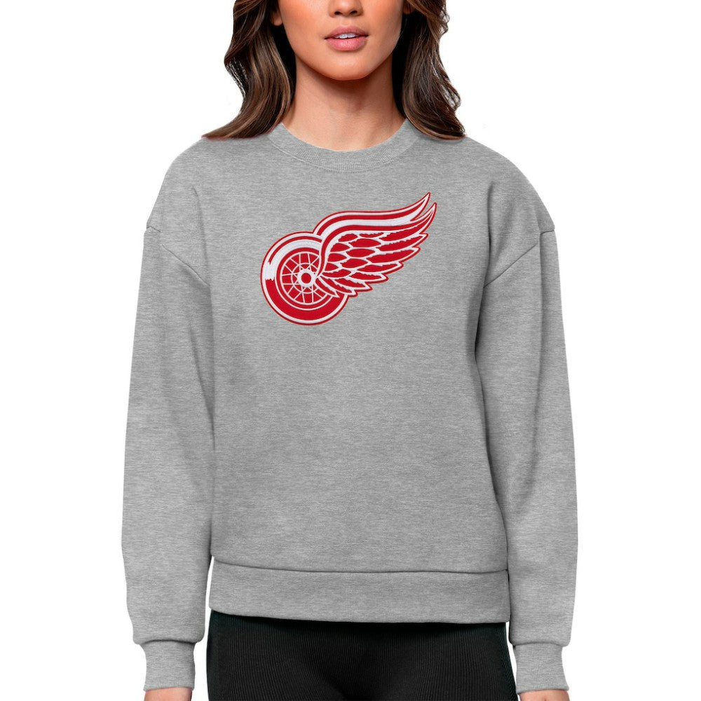 NHL Detroit Red Wings Antigua Women's Team Logo Victory Crewneck Pullover Sweatshirt - Heather Gray