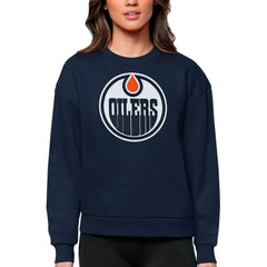 NHL Edmonton Oilers Antigua Women's Team Logo Victory Crewneck Pullover Sweatshirt - Navy