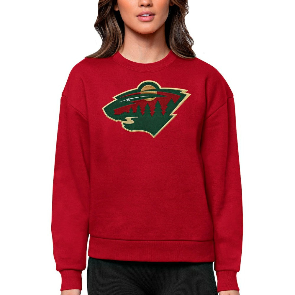 NHL Minnesota Wild Antigua Women's Team Logo Victory Crewneck Pullover Sweatshirt - Red