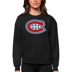 NHL Montreal Canadiens Antigua Women's Team Logo Victory Crewneck Pullover Sweatshirt - Black