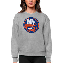 NHL New York Islanders Antigua Women's Team Logo Victory Crewneck Pullover Sweatshirt - Heather Gray