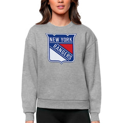 NHL New York Rangers Antigua Women's Team Logo Victory Crewneck Pullover Sweatshirt - Heather Gray