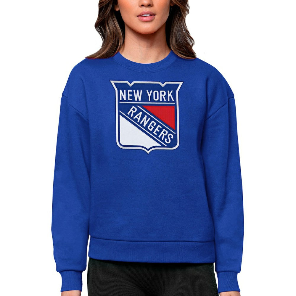 NHL New York Rangers Antigua Women's Team Logo Victory Crewneck Pullover Sweatshirt - Royal