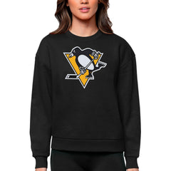 NHL Pittsburgh Penguins Antigua Women's Team Logo Victory Crewneck Pullover Sweatshirt - Black
