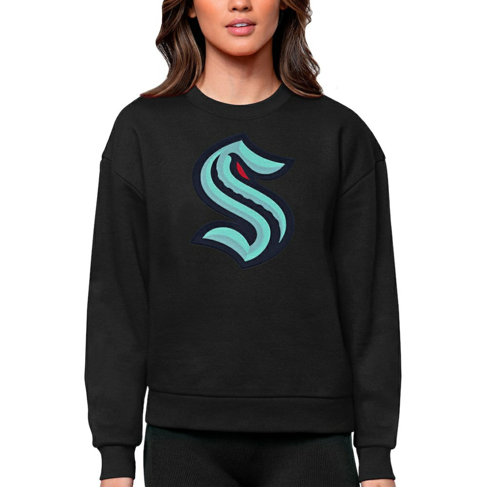 NHL Seattle Kraken Antigua Women's Team Logo Victory Crewneck Pullover Sweatshirt - Black