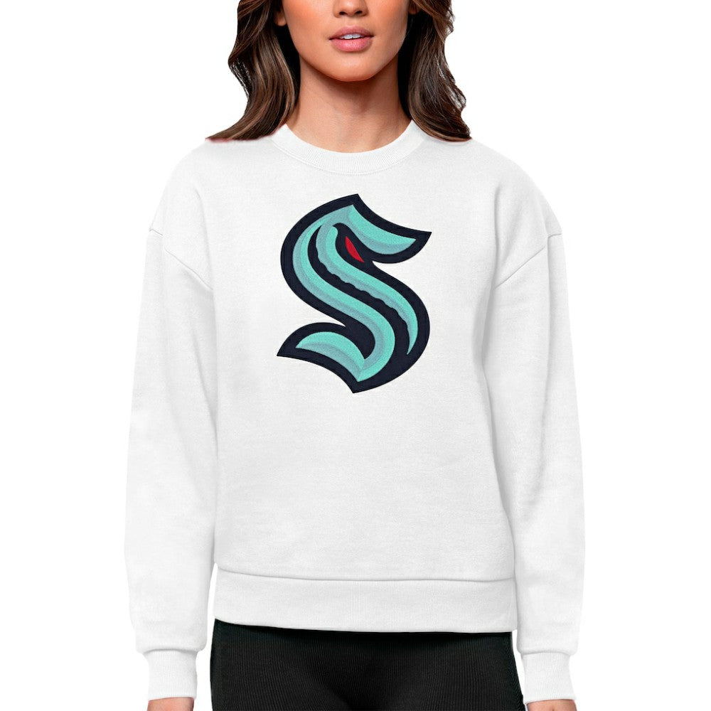 NHL Seattle Kraken Antigua Women's Team Logo Victory Crewneck Pullover Sweatshirt - White