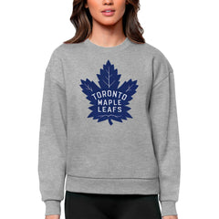 NHL Toronto Maple Leafs Antigua Women's Team Logo Victory Crewneck Pullover Sweatshirt - Heather Gray