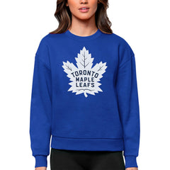 NHL Toronto Maple Leafs Antigua Women's Team Logo Victory Crewneck Pullover Sweatshirt - Royal