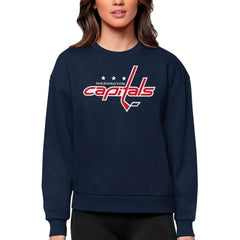 NHL Washington Capitals Antigua Women's Team Logo Victory Crewneck Pullover Sweatshirt - Navy