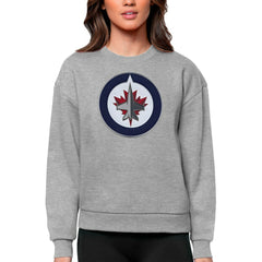 NHL Winnipeg Jets Antigua Women's Team Logo Victory Crewneck Pullover Sweatshirt - Heather Gray