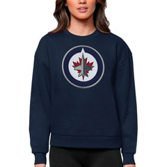 NHL Winnipeg Jets Antigua Women's Team Logo Victory Crewneck Pullover Sweatshirt - Navy