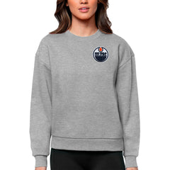 NHL Edmonton Oilers Antigua Women's Victory Crewneck Pullover Sweatshirt - Heather Gray