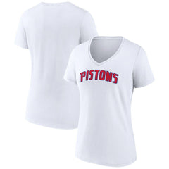 Detroit Pistons Women's Wordmark V-Neck T-Shirt White