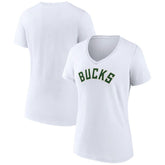 Milwaukee Bucks Women's Wordmark V-Neck T-Shirt White