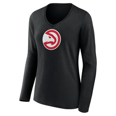 Atlanta Hawks Women's Logo Long Sleeve V-Neck T-Shirt Black