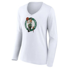 Boston Celtics Women's Logo Long Sleeve V-Neck T-Shirt White