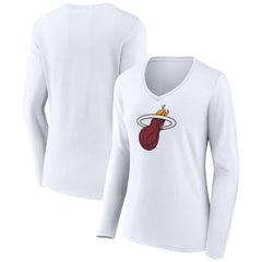 Miami Heat Women's Logo Long Sleeve V-Neck T-Shirt White