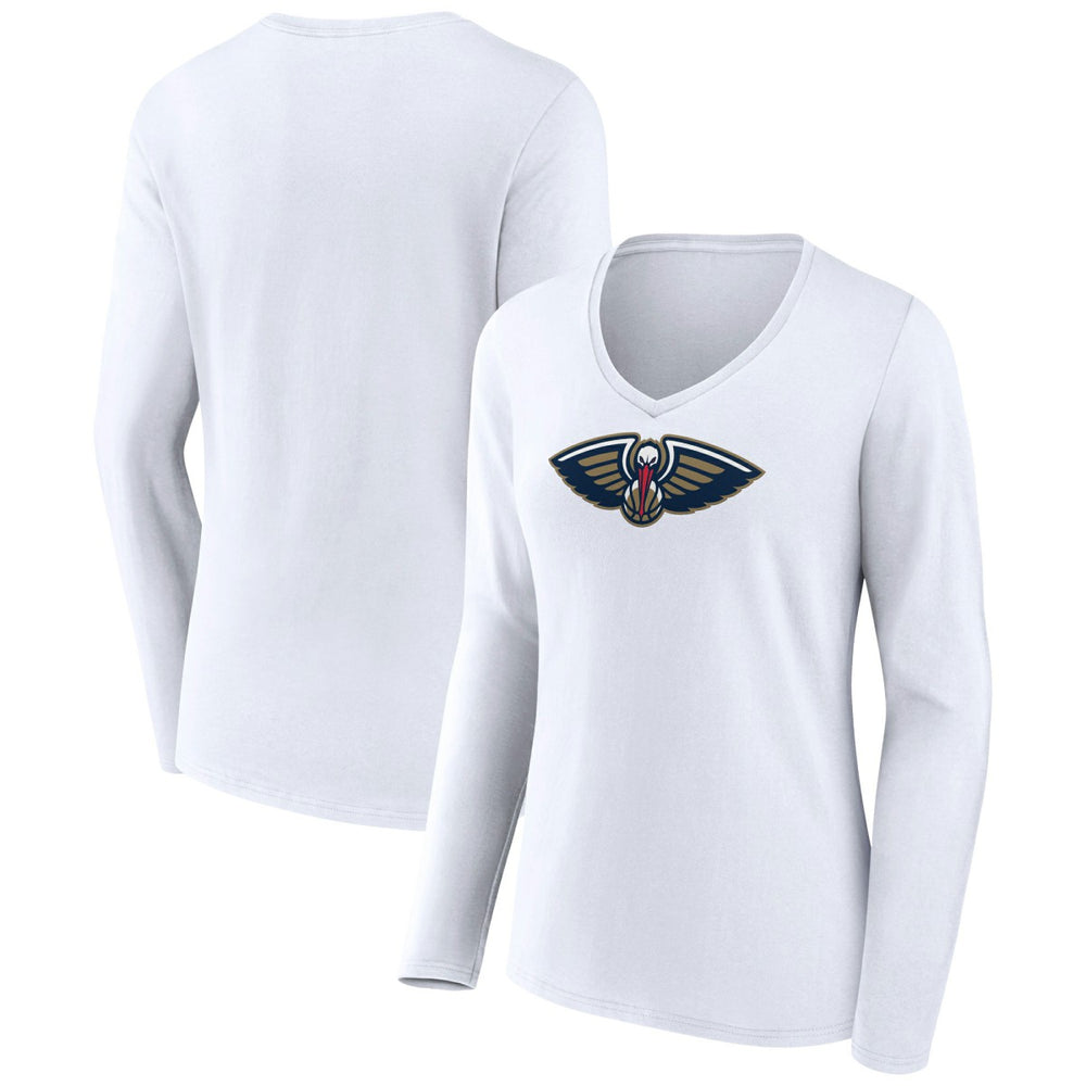 New Orleans Pelicans Women's Logo Long Sleeve V-Neck T-Shirt White