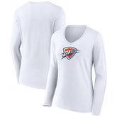 Oklahoma City Thunder Women's Logo Long Sleeve V-Neck T-Shirt White