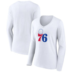 Philadelphia 76ers Women's Logo Long Sleeve V-Neck T-Shirt White