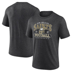 New Orleans Saints Retro Tri-Blend T-Shirt Heather Charcoal