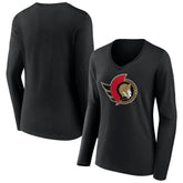 NHL Ottawa Senators Women's Team Logo Long Sleeve V-Neck T-Shirt - Black
