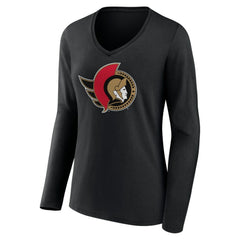 NHL Ottawa Senators Women's Team Logo Long Sleeve V-Neck T-Shirt - Black