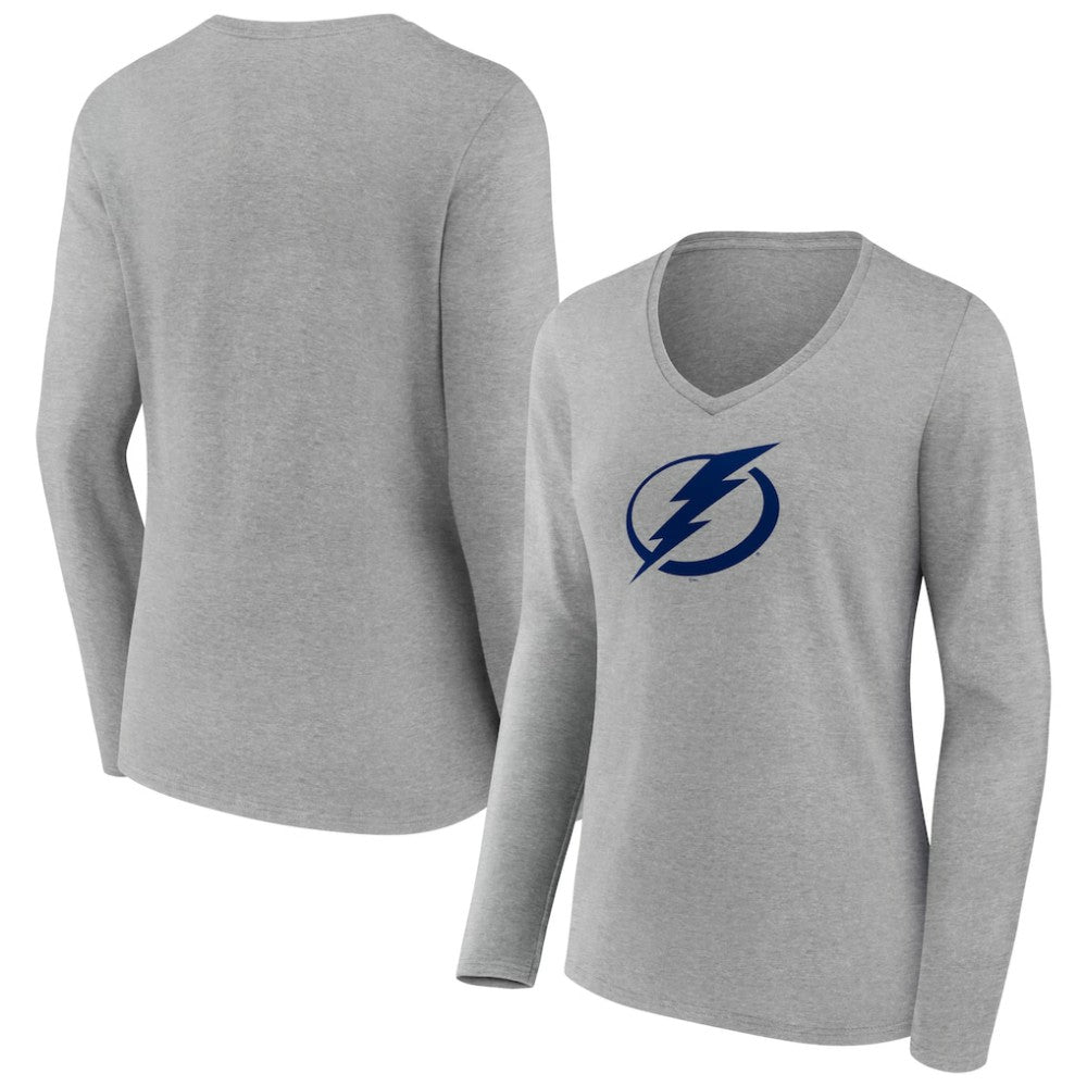 NHL Tampa Bay Lightning Women's Team Logo Long Sleeve V-Neck T-Shirt - Gray