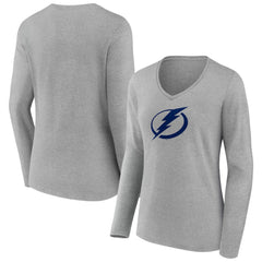 NHL Tampa Bay Lightning Women's Team Logo Long Sleeve V-Neck T-Shirt - Gray