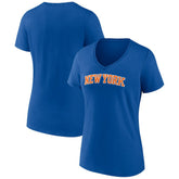 New York Knicks Women's Wordmark V-Neck T-Shirt Royal