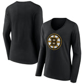 NHL Boston Bruins Women's Team Logo Long Sleeve V-Neck T-Shirt - Black