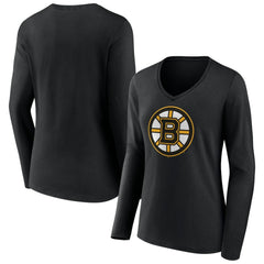 NHL Boston Bruins Women's Team Logo Long Sleeve V-Neck T-Shirt - Black