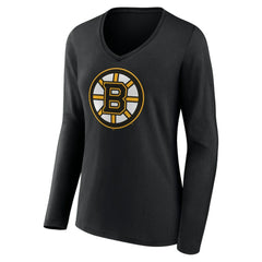 NHL Boston Bruins Women's Team Logo Long Sleeve V-Neck T-Shirt - Black