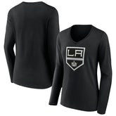 NHL Los Angeles Kings Women's Team Logo Long Sleeve V-Neck T-Shirt - Black
