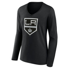 NHL Los Angeles Kings Women's Team Logo Long Sleeve V-Neck T-Shirt - Black