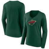 NHL Minnesota Wild Women's Team Logo Long Sleeve V-Neck T-Shirt - Green