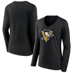 NHL Pittsburgh Penguins Women's Team Logo Long Sleeve V-Neck T-Shirt - Black